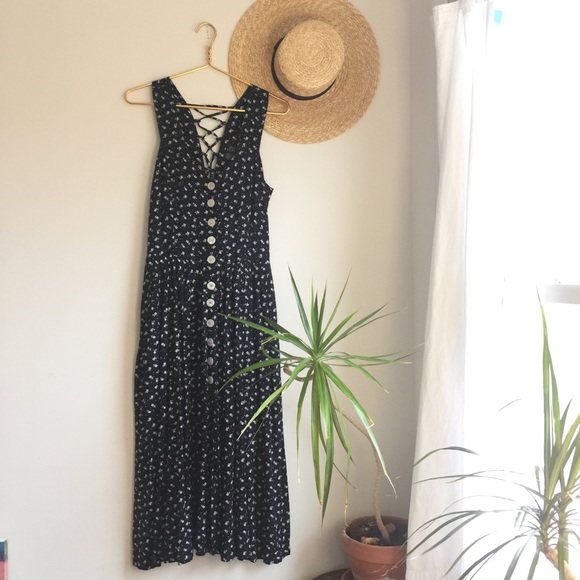 Vintage Dresses & Skirts - True Vintage navy blue lace back maxi dress